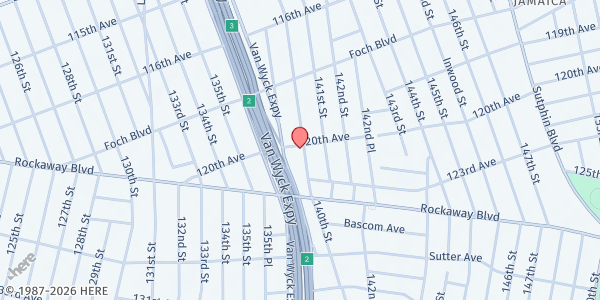 Map showing South Ozone Park SDA Church at 120-02 140 Street, Jamaica, NY