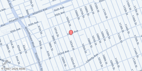 Map showing St. Mary Gate of Heaven Church at 101-18 104th Street, Jamaica, NY