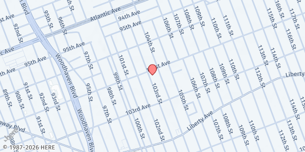 Map showing St. Mary Gate of Heaven Church at 103-12 101st Avenue, Jamaica, NY
