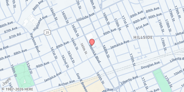 Map showing Tabernacle of Prayer For all People Inc at 90-07 Merrick Blvd, Jamaica, NY