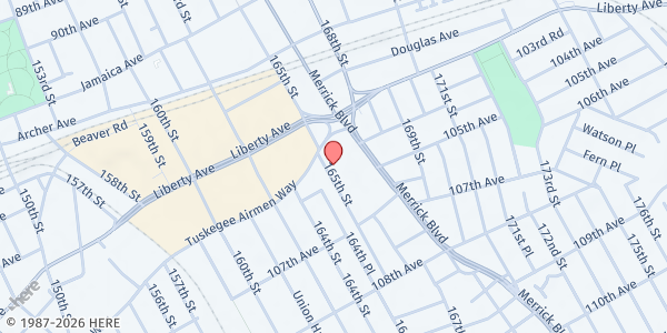 Map showing The Rose Kitchen at Vital Church NYC at 104-19 165th St, Jamaica, NY