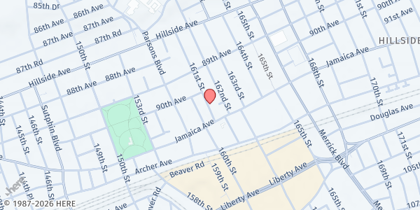 Map showing The Salvation Army Jamaica Citadel Corps Community Center at 90-23 161ST STREET, Jamaica, NY