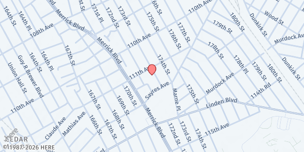 Map showing Vets Honor House at 111-16 173rd Street, Jamaica, NY