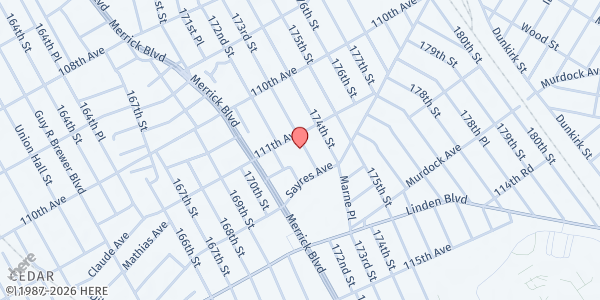 Map showing VETS Inc. - Jamaica Food Pantry at 111-16 173rd Street, Jamaica, NY
