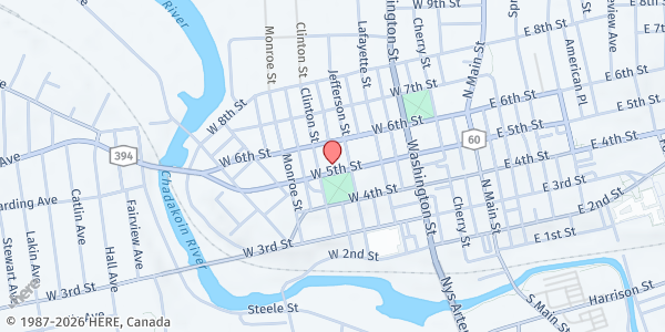 Map showing EVERGREEN HEALTH SERVICES JAMESTOWN at 408 W. FIFTH STREET, JAMESTOWN, NY