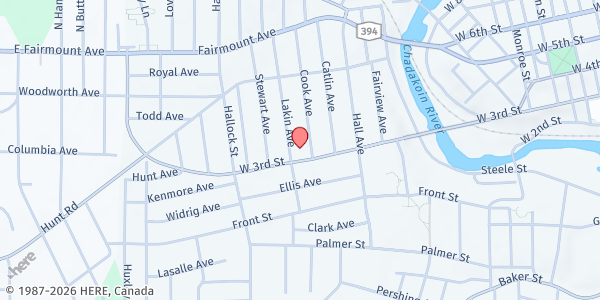 Map showing Healing Word Ministries Church at 1006 WEST THIRD STREET, JAMESTOWN, NY