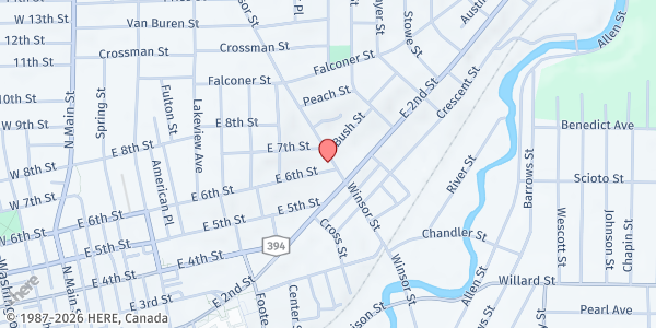 Map showing Jamestown Mobile Market-Code Building at 411 Windsor Street, Jamestown, NY