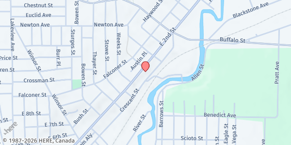 Map showing Jamestown Mobile Market - The Resource Center at 880 East 2nd Street, Jamestown, NY