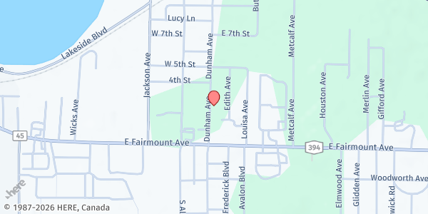 Map showing Jamestown WIC at 42 Dunham Ave, Jamestown, NY