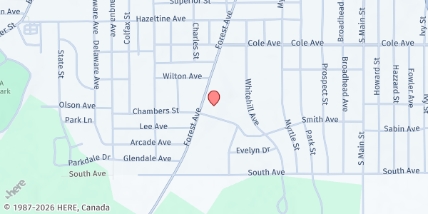 Map showing Tree of Life Cupboard - Food Distribution Center at 825 Forest Ave, Jamestown, NY