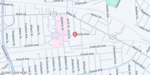Map showing Health Sciences Campus (HSC) Food Pantry - Pharmacy Building at 96 Corliss Ave - Room 121, Johnson City, NY