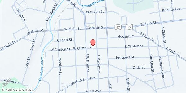 Map showing First Presbyterian Church at 37 S. Market St, Johnstown, NY