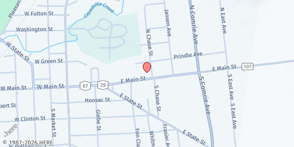 Map showing Shirley J Luck Senior Center at 109 E. Main Street, Johnstown, NY