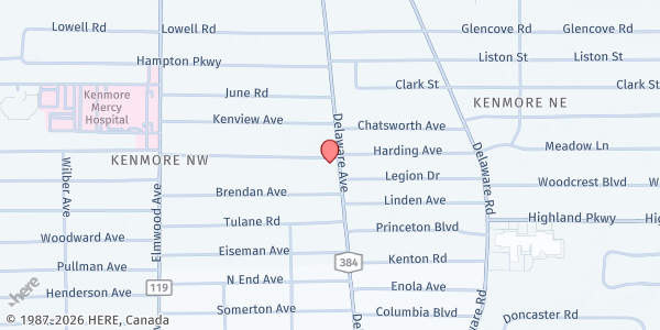 Map showing CATHOLIC CHARITIES - KENMORE at 3370 DELAWARE AVENUE, KENMORE, NY