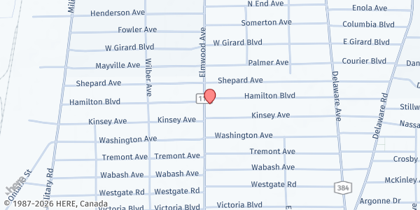 Map showing KNOX COMMUNITY TABLE at 2595 ELMWOOD AVENUE, KENMORE, NY