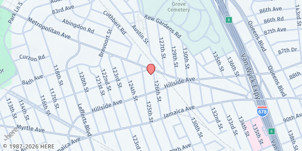 Map showing Project Lead Pantry at 85-12 126th street, Kew Gardens, NY