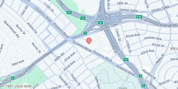 Map showing Queens Economic Development Corporation at 120-55 Queens Blvd, Suite 309, Kew Gardens, NY