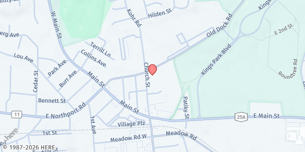 Map showing SVDP @ St. Joseph's Kings Park at 59 Church St., Kings Park, NY