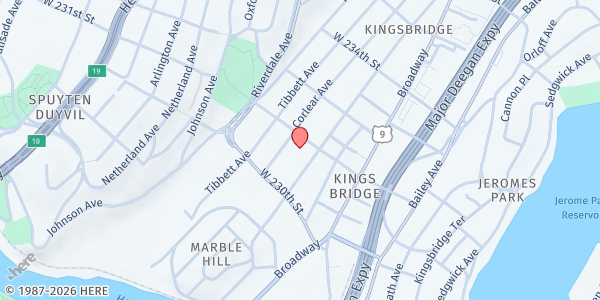 Map showing Food Justice Ministry - Kingsbridge at 260 West 231st Street, Kingsbridge, NY