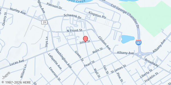 Map showing Kingston Farmers' Market at 285 Wall Street, Kingston, NY