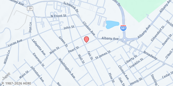 Map showing St James United Methodist Church at 35 Pearl St, Kingston, NY