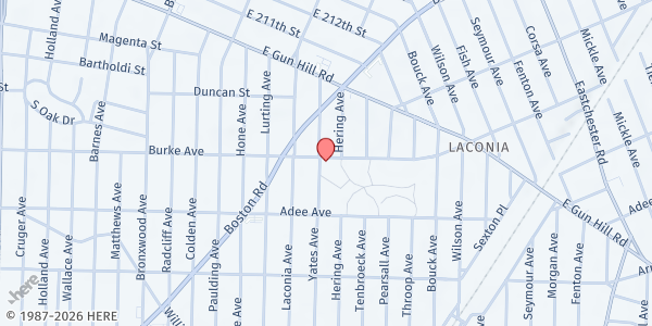Map showing Eastchester Gardens Tenant Association Pantry at 1134 Burke Avenue, Laconia, NY