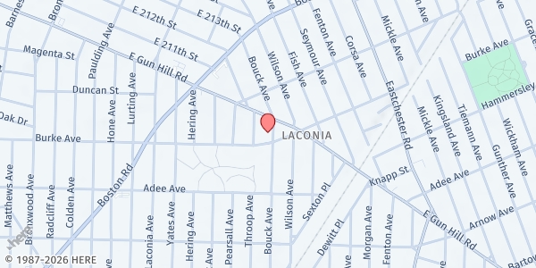 Map showing Victory SDA Church at 1271 Burke Avenue, Laconia, NY