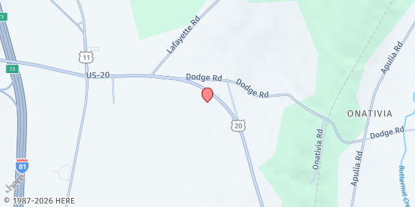 Map showing LaFayette Outreach Food Pantry at 6104 Route 20, Lafayette, NY