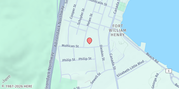 Map showing Sacred Heart Food Pantry at 50 Mohican St, Lake George, NY