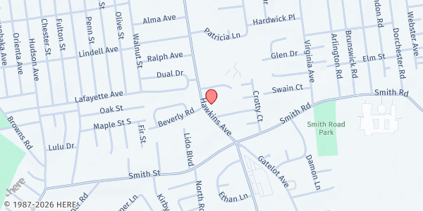 Map showing RCCG Chapel of Reconciliation at 821 Hawkins Ave, Lake Grove, NY