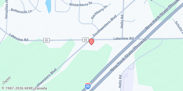 Map showing SOUTHTOWNS CHRISTIAN FOOD PANTRY at 6619 SOUTHWESTERN BLVD., LAKEVIEW, NY