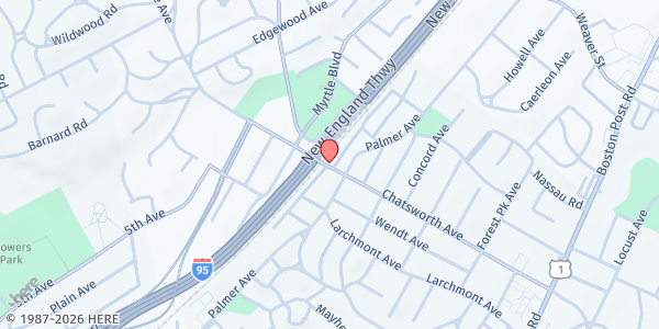 Map showing Larchmont Farmers' Market - Metro North Lot at 122 Myrtle Blvd, Metro-North Parking Deck Off Chatsworth Avenue, Larchmont, NY
