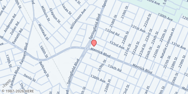 Map showing One Way Church of Christ at 216-11 Merrick Blvd., Laurelton, NY