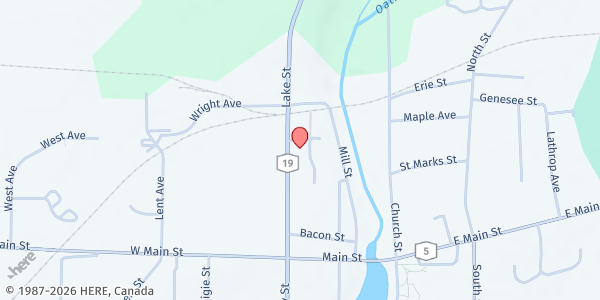 Map showing Our Lady of Mercy LeRoy at 44 Lake St., LeRoy, NY