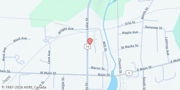 Map showing Our Lady of Mercy LeRoy PUP at 44 Lake St., LeRoy, NY
