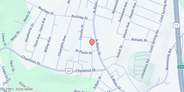 Map showing Holy Harry's Food Pantry at 85 Academy St., Liberty, NY