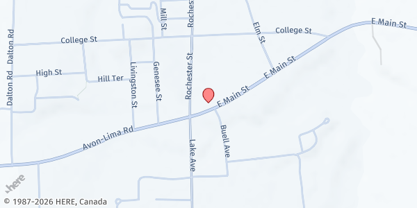 Map showing Lima Food Pantry at 7329 East Main Street, Lima, NY