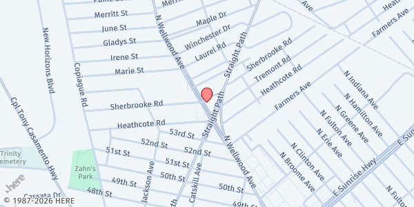 Map showing R.C.C.G. - Prince of Peace at 732 N. Wellwood Avenue, Lindenhurst, NY
