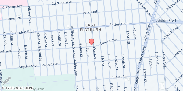 Map showing NuSociety Thanksgiving Distribution - East Flatbush at 876 Utica Avenue, Little Caribbean, NY
