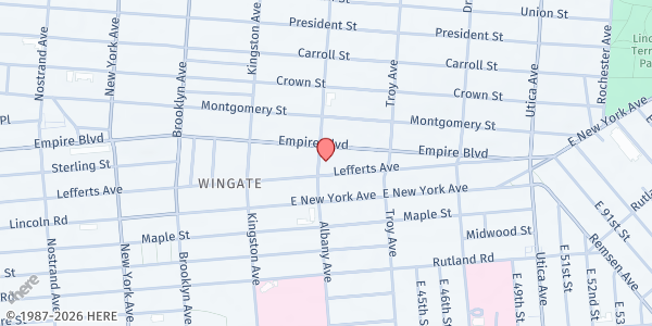 Map showing Shalom Senior Center at 483 Albany Avenue, Little Caribbean, NY