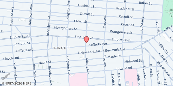 Map showing Shalom Senior Center at 483 Albany Avenue, Little Caribbean, NY