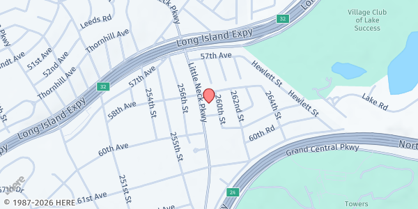 Map showing Commonpoint Queens - Sam Field Y Food Pantry at 58-25 LITTLE NECK PKWY, LITTLE NECK, NY