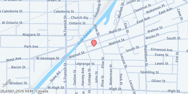 Map showing All Saints Pantry at 61 Walnut St, Lockport, NY