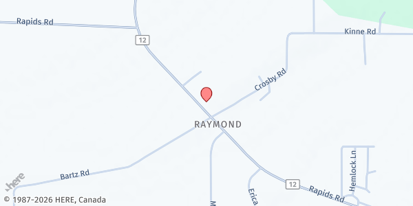 Map showing RAYMOND COMMUNITY CHURCH at 6597 RAPIDS ROAD, LOCKPORT, NY