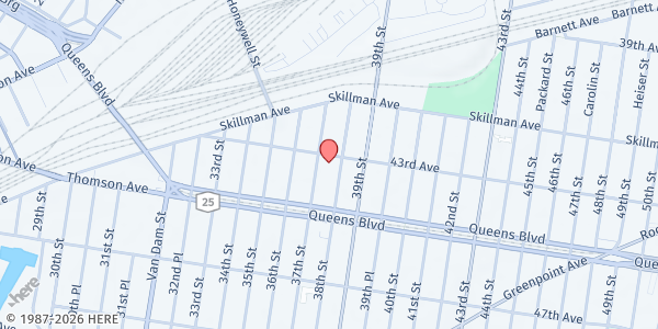 Map showing IGLESIA ALIANZA MISIONERA EBENEZER at 43-02 38TH STREET (L.I.C.), Long Island City, NY