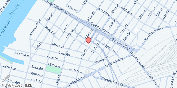 Map showing Steinway Child & Family Services at 22-15 43rd Avenue, Long Island City, NY
