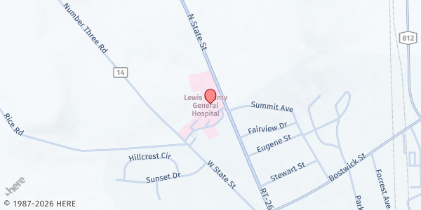 Map showing NCFHC Lewis County WIC at 7785 N State St, Lowville, NY