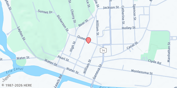 Map showing Lyons Community Food Cupboard at 11 Queen Street, Lyons, NY