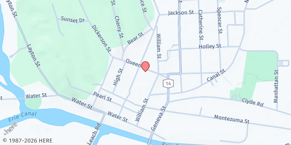 Map showing Lyons Community Food Cupboard at 11 Queen Street, Lyons, NY