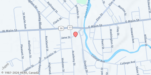 Map showing First Baptist Church - Malone Food Pantry at 48 Harrison Pl, Malone, NY